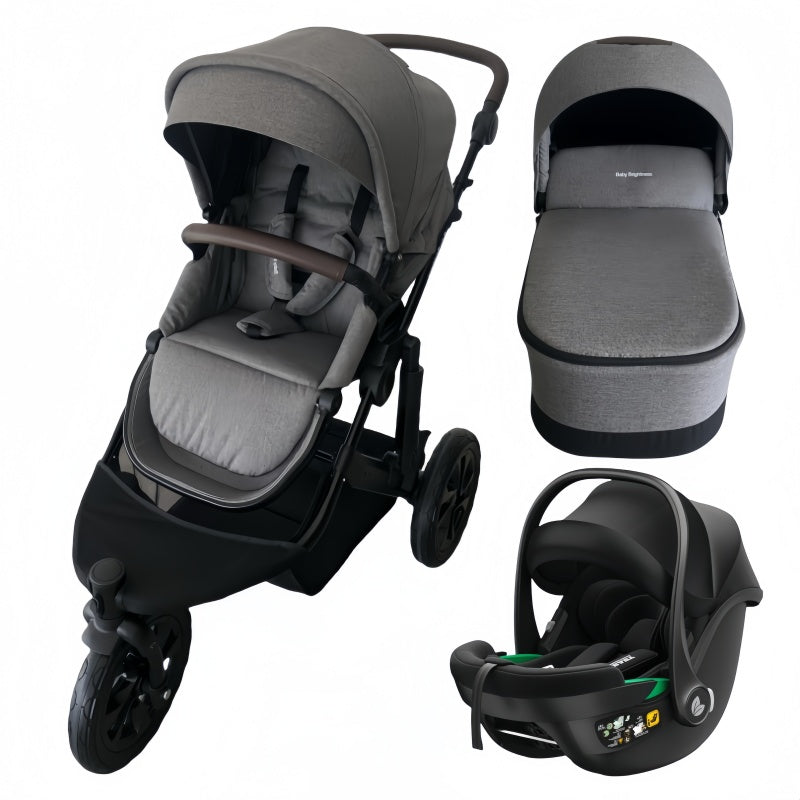 Newborn Pram – EasyGo 1+ Three Wheel Stroller with Carrycot and Car Seat (Grey)