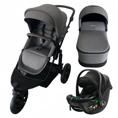 Newborn Pram – EasyGo 1+ Three Wheel Stroller with Carrycot and Car Seat (Grey)