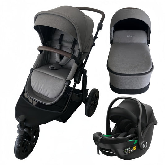 Newborn Pram – EasyGo 1+ Three Wheel Stroller with Carrycot and Car Seat (Grey)