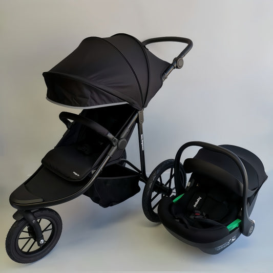 Newborn Pram – EasyGo 2+ Three Wheel Stroller with Car Seat (Black)
