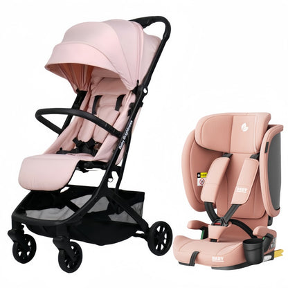 Travel Pram – AirGo Lightweight Stroller with ISOFIX Booster Seat (Pink)