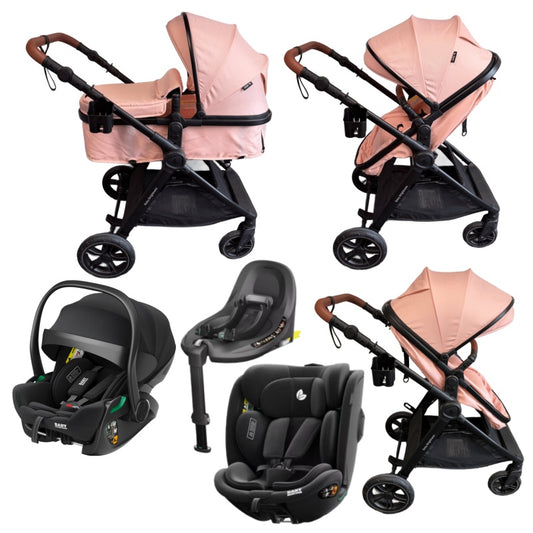 Skyra 2-in-1 Newborn Pram & Bassinet Stroller + Reclining infant capsule + 360 car seat with Rotating ISOFIX Base (Pink)