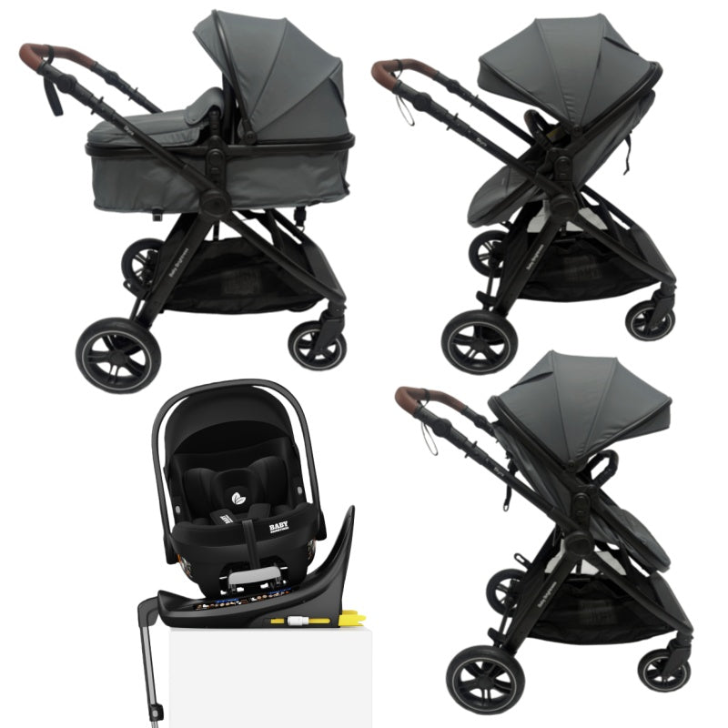 Skyra 2-in-1 Newborn Pram & Bassinet Stroller and Car Seat with Rotating ISOFIX Base (Grey)