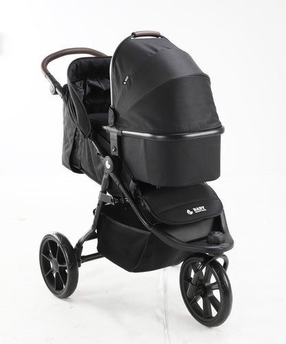 Baby Brightness ELIO Three Wheel Pram And Carrycot - Black