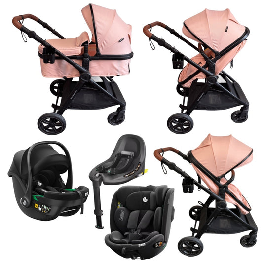Skyra 2-in-1 Newborn Pram & Bassinet Stroller + infant capsule + 360 car seat with Rotating ISOFIX Base (Pink)