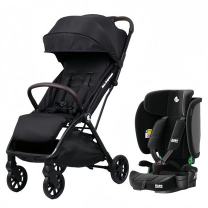 Travel Pram – FlexGo Lightweight Auto Folding Stroller with Booster Seat  (Black)