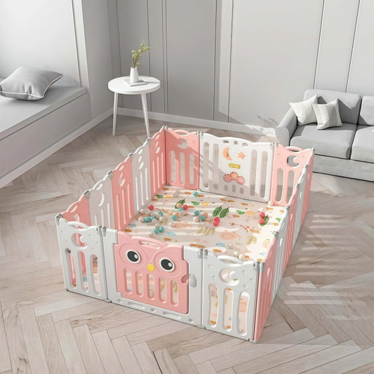 Foldable Baby Playpen 22 Panels – Pink Safety Play Fence for Babies - image 2