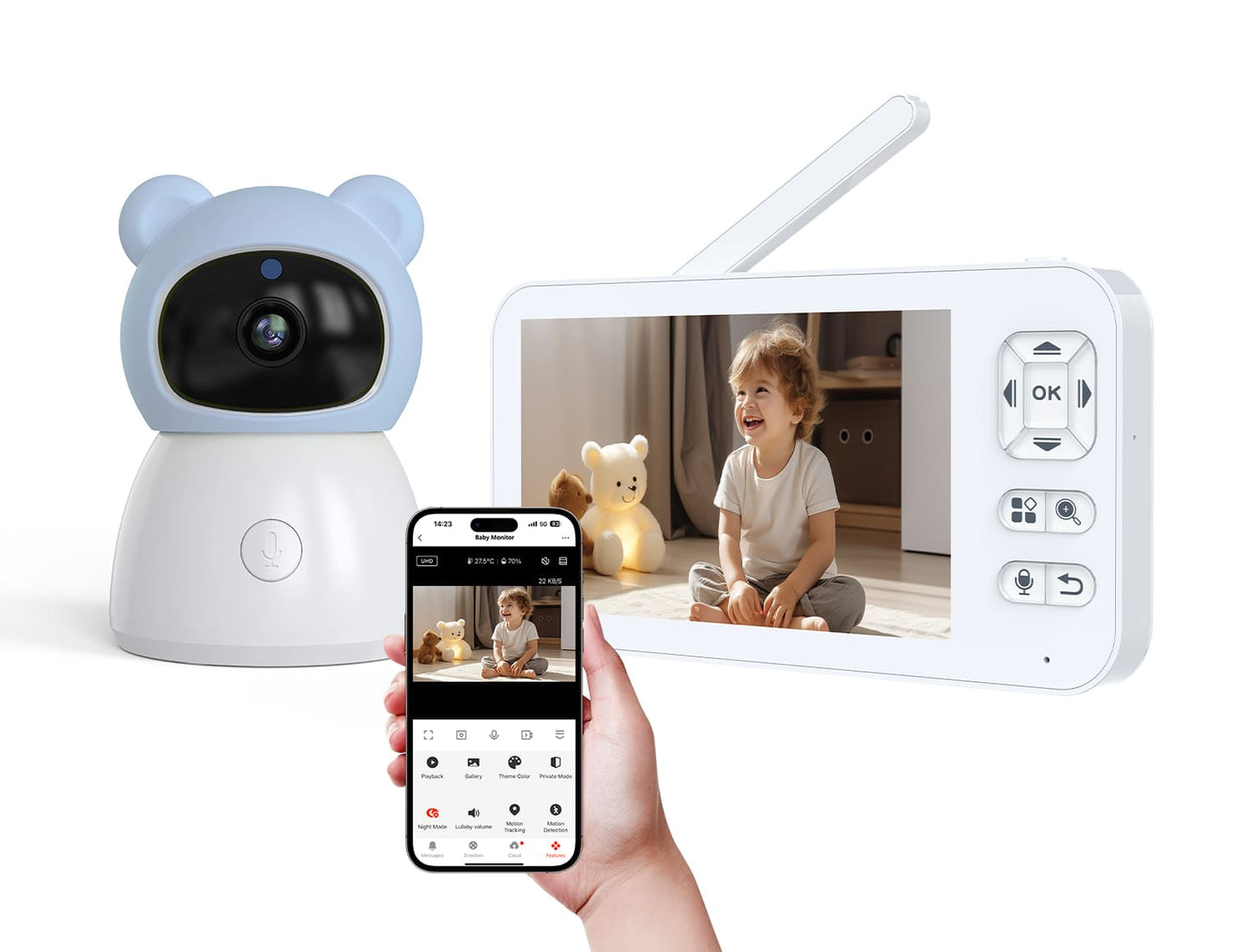 Dual Mode 5" Baby Monitor with Night Vision & Motion Detection – Blue - image 25