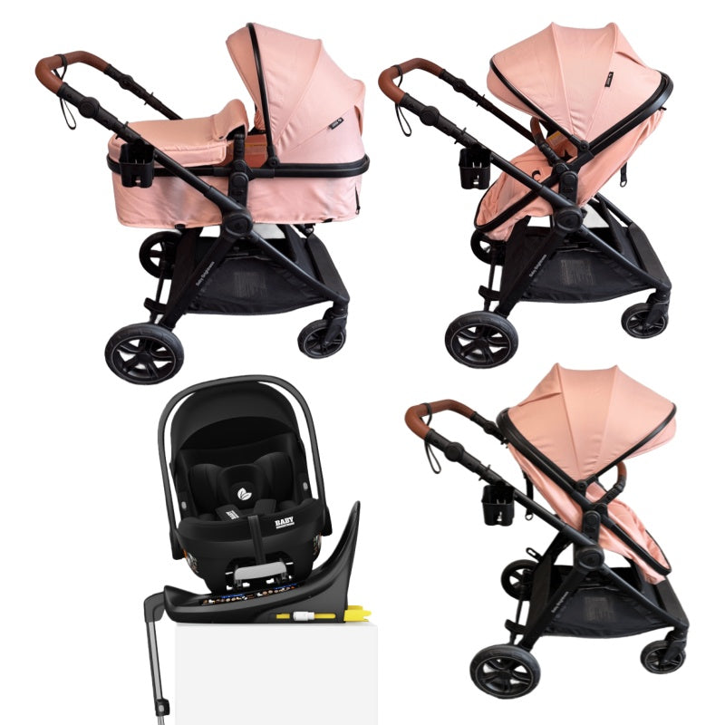 Skyra 2-in-1 Newborn Pram & Bassinet Stroller and Car Seat with Rotating ISOFIX Base (Pink)