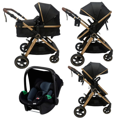 Pre-order Skyra 2-in-1 Newborn Pram & Bassinet Stroller and Car Seat (Black/Gold)