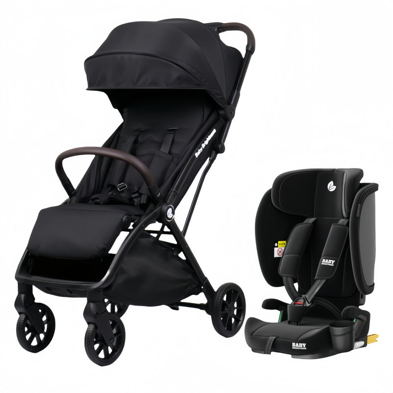 Travel Pram – FlexGo Lightweight Auto Folding Stroller with ISOFIX Booster Seat  (Black)