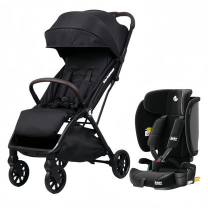 Travel Pram – FlexGo Lightweight Auto Folding Stroller with ISOFIX Booster Seat  (Black)