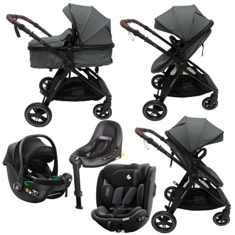 Skyra 2-in-1 Newborn Pram & Bassinet Stroller + infant capsule + 360 car seat with Rotating ISOFIX Base (Grey)