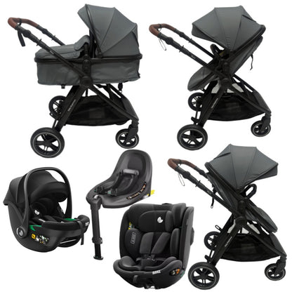 Skyra 2-in-1 Newborn Pram & Bassinet Stroller + infant capsule + 360 car seat with Rotating ISOFIX Base (Grey)