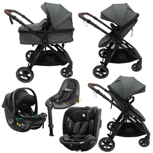 Skyra 2-in-1 Newborn Pram & Bassinet Stroller + infant capsule + 360 car seat with Rotating ISOFIX Base (Grey)