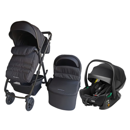 Pre-order Newborn Pram – Palms 2+ Stroller with Carrycot and Reclining Car Seat (Black)