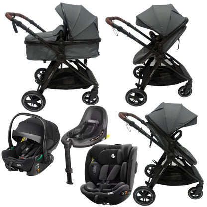 Skyra 2-in-1 Newborn Pram & Bassinet Stroller + Reclining infant capsule + 360 car seat with Rotating ISOFIX Base (Grey)