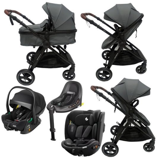 Skyra 2-in-1 Newborn Pram & Bassinet Stroller + Reclining infant capsule + 360 car seat with Rotating ISOFIX Base (Grey)