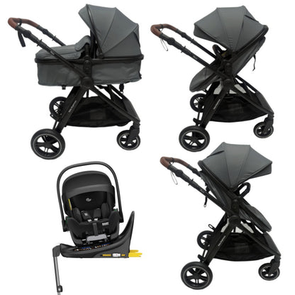Skyra 2-in-1 Newborn Pram & Bassinet Stroller and Reclining Car Seat with Rotating ISOFIX Base(Grey)
