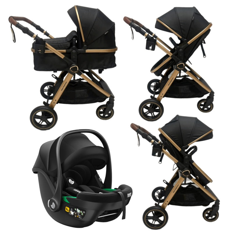 Skyra 2-in-1 Newborn Pram & Bassinet Stroller and Car Seat (Black/Gold)