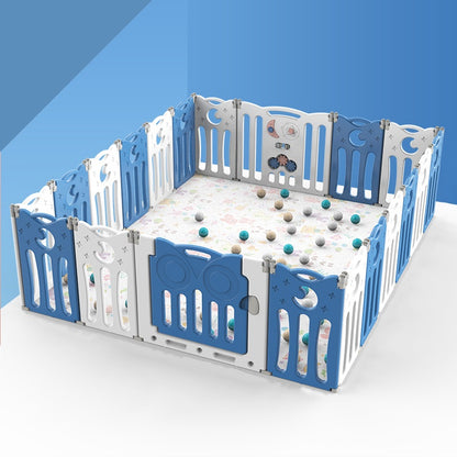 Foldable Baby Playpen 20 Panels – Blue Safety Play Fence for Babies