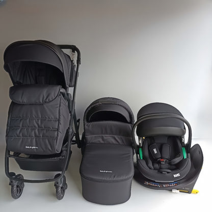 Pre-order Newborn Pram – Palms 2+ Stroller with Carrycot, Car Seat and Rotating ISOFIX Base (Black)