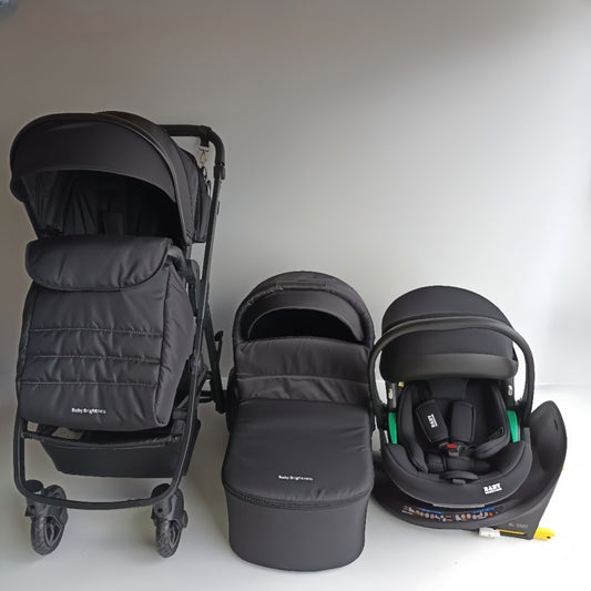 Pre-order Newborn Pram – Palms 2+ Stroller with Carrycot, Car Seat and Rotating ISOFIX Base (Black)