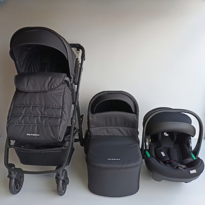 Newborn Pram – Palms 2+ Stroller with Carrycot and Car Seat (Black)