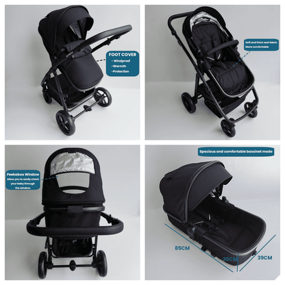 Newborn Pram – Palms Stroller with Bassinet and Car Seat (Black) - image 6