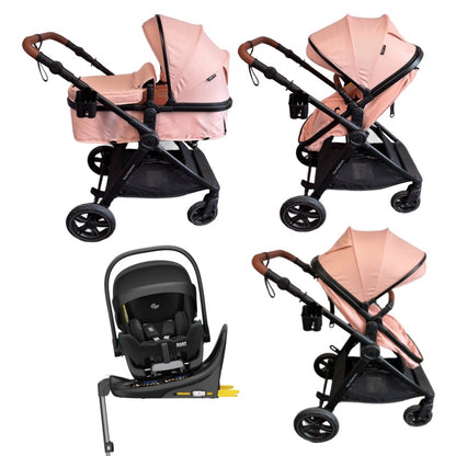 Skyra 2-in-1 Newborn Pram & Bassinet Stroller and Reclining Car Seat with Rotating ISOFIX Base(Pink)