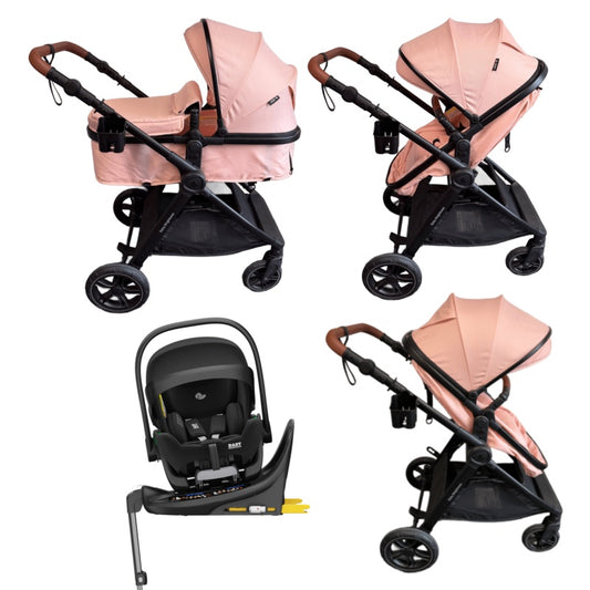 Skyra 2-in-1 Newborn Pram & Bassinet Stroller and Reclining Car Seat with Rotating ISOFIX Base(Pink)