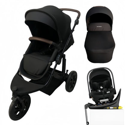 Pre-order Newborn Pram – EasyGo 1+ Three Wheel Stroller with Carrycot, Car Seat and Rotating ISOFIX Base (Black)
