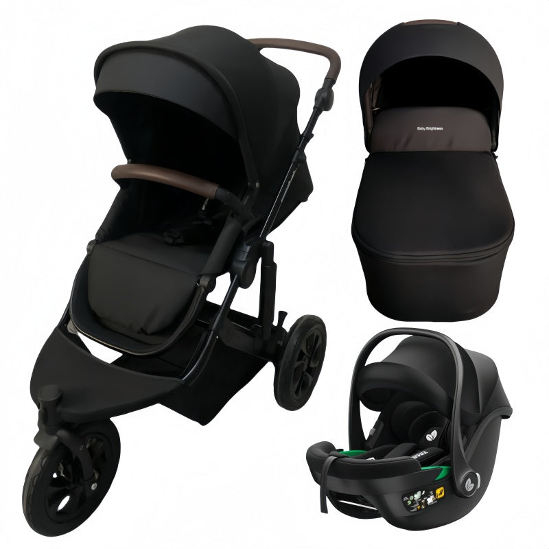 Newborn Pram – EasyGo 1+ Three Wheel Stroller with Carrycot and Car Seat (Black)
