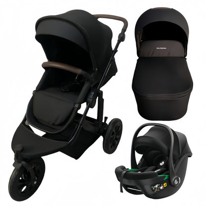 Newborn Pram – EasyGo 1+ Three Wheel Stroller with Carrycot and Car Seat (Black)