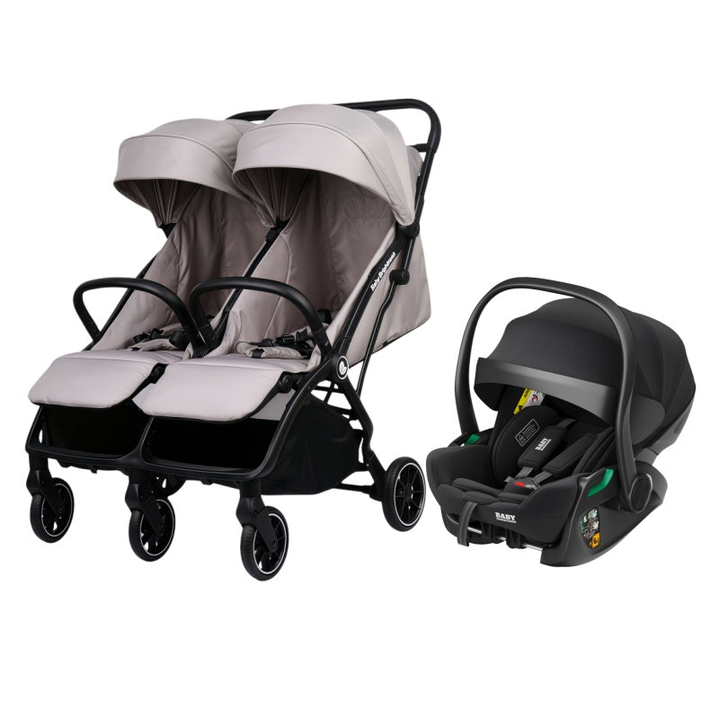 Pre-order Double Pram – FlexGo Duo with Reclining Infant Capsule (Beige)