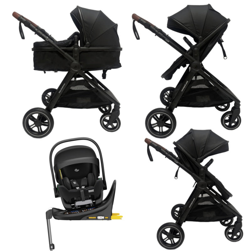 Skyra 2-in-1 Newborn Pram & Bassinet Stroller and Reclining Car Seat with Rotating ISOFIX Base(Black)