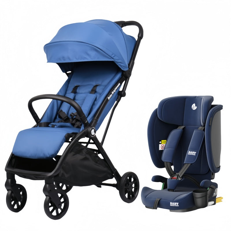 Travel Pram – FlexGo Lightweight Auto Folding Stroller with ISOFIX Booster Seat  (Blue)