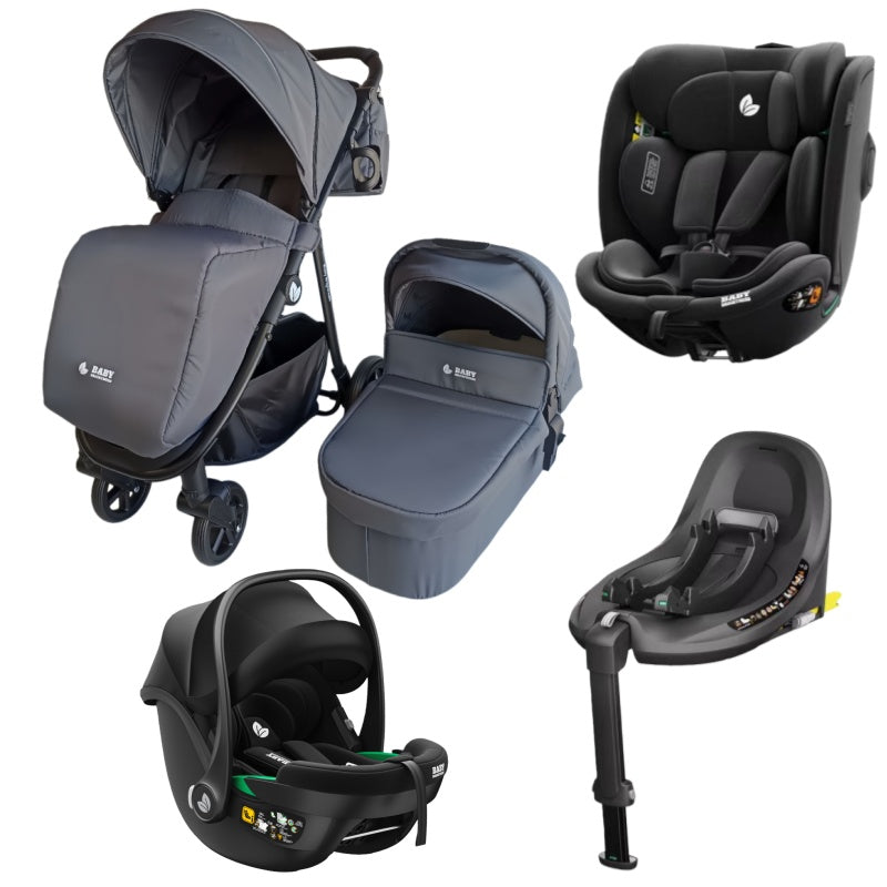 Pre-order Newborn Pram – Poplar Stroller with Carrycot + Infant Capsule + 360 Car Seat and Rotating ISOFIX Base (Grey)
