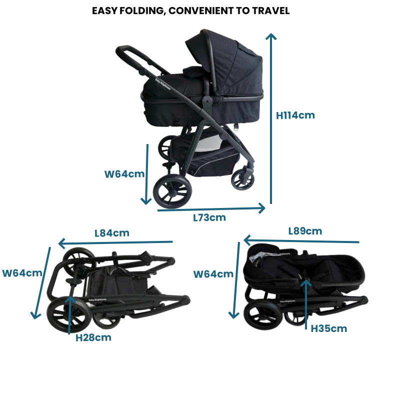 Newborn Pram – Palms 2 in 1 Bassinet Stroller Black - image 9