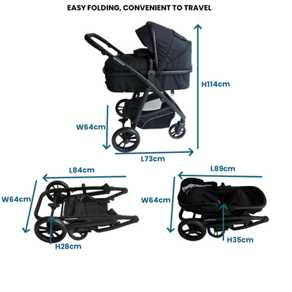 Newborn Pram – Palms 2 in 1 Bassinet Stroller Black - image 9