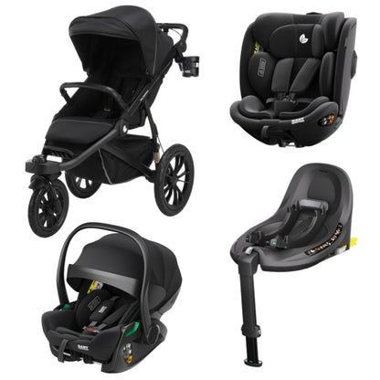 Pre-order Hill All Terrain Jogging Baby Stroller + Reclining Infant Capsule + 360 Car Seat and Rotating ISOFIX Base (Black)
