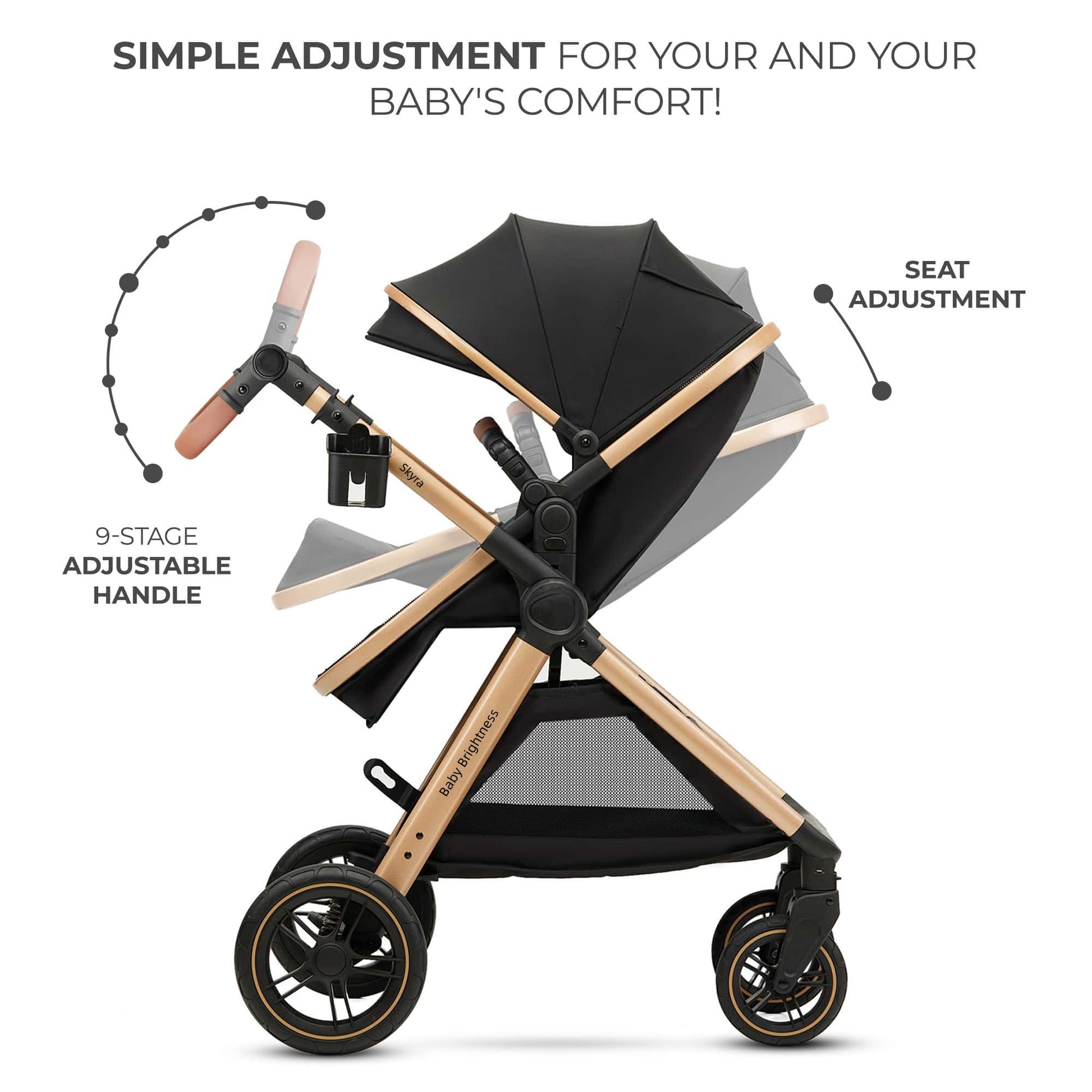 Pre-order Skyra 2-in-1 Newborn Pram & Bassinet Stroller with Car Seat and ISOFIX Base (Grey) - image 23