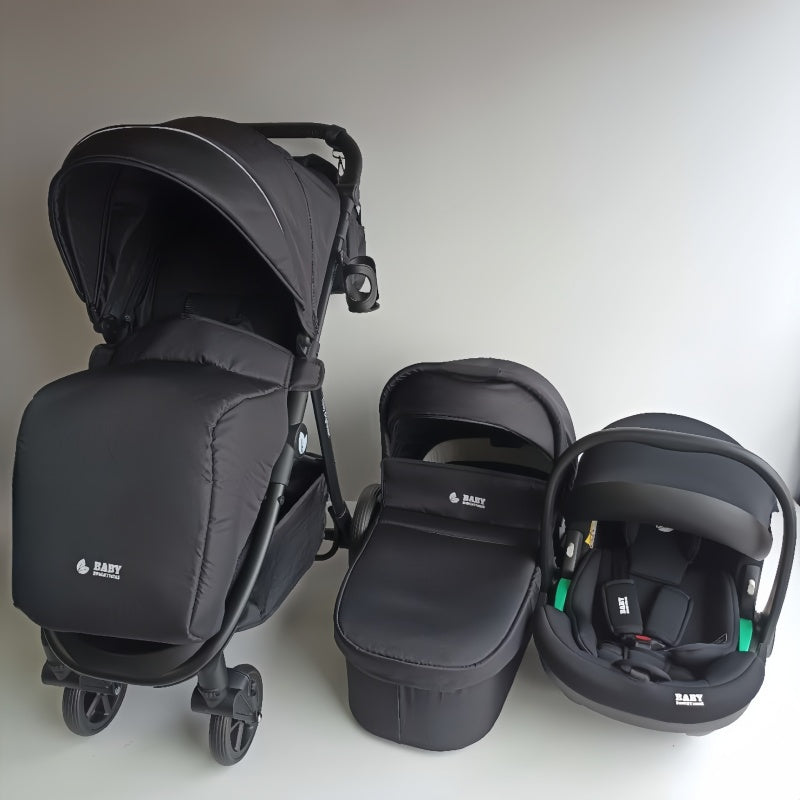 Newborn Pram – Poplar Stroller with Carrycot and Car Seat (Black)