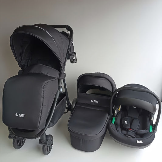 Newborn Pram – Poplar Stroller with Carrycot and Car Seat (Black)