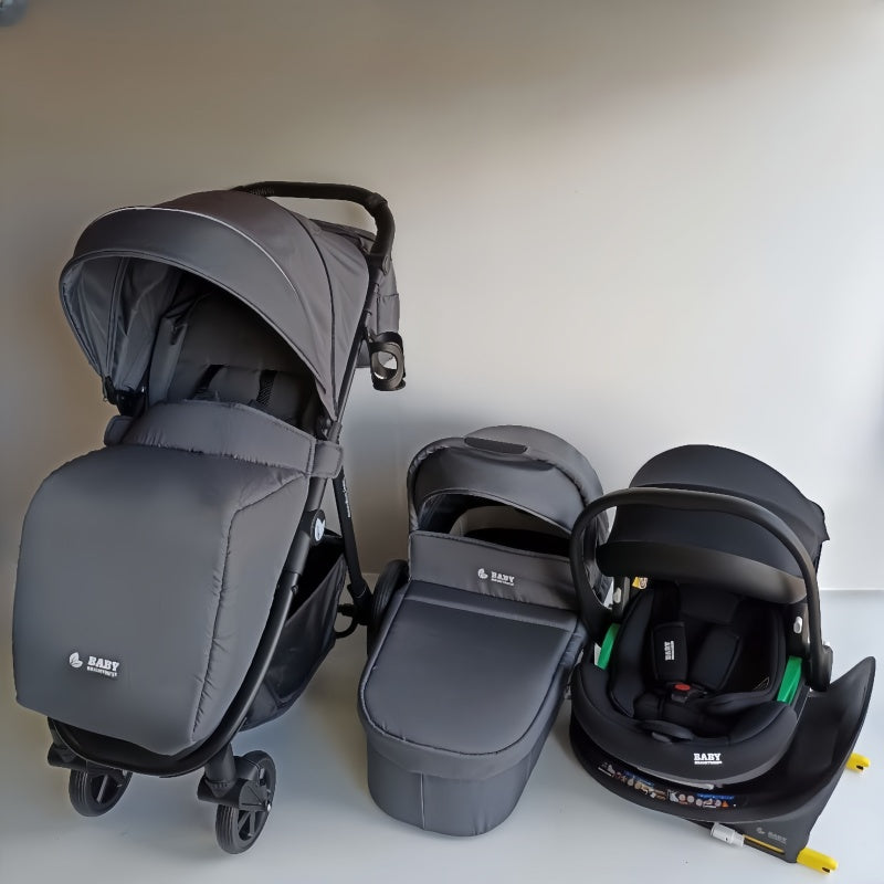 Pre-order Newborn Pram – Poplar Stroller with Carrycot, Car Seat and Rotating ISOFIX Base (Grey)