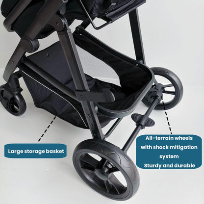 Newborn Pram – Palms Stroller with Bassinet and Car Seat (Black) - image 9