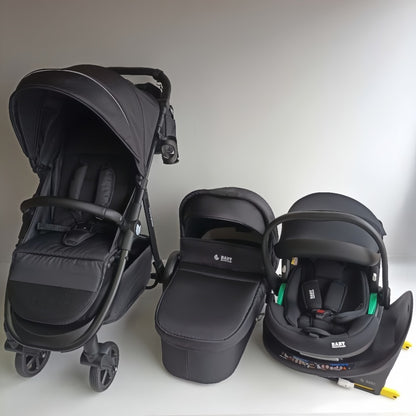 Pre-order Newborn Pram – Poplar Stroller with Carrycot, Car Seat and Rotating ISOFIX Base (Black) - image 2