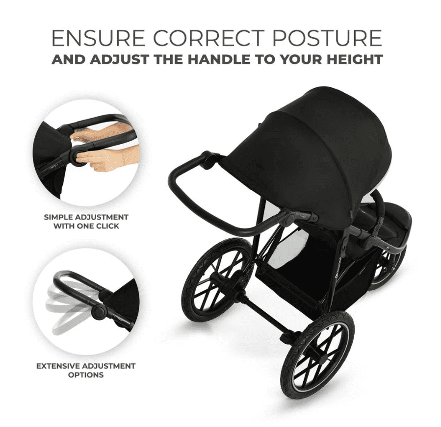 Newborn Pram – EasyGo 2+ Three Wheel Stroller with Car Seat (Black) - image 4