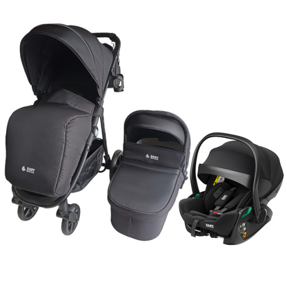 Pre-order Newborn Pram – Poplar Stroller with Carrycot and Reclining Car Seat (Black)