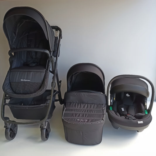 Newborn Pram – Palms 1+ Stroller with Bassinet and Car Seat (Black)